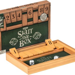Schylling Shut the Box - Family Game of Strategy and Chance - Includes Collectible Wooden Game Box. Felt Bottom. Rounded Dice. and Detailed Instructions - Ages 6 and Up
